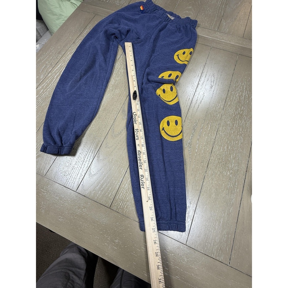 Aviator Nation Sweatpants Womens Blue Fleece Smiley Face Graphic Joggers - Picture 6 of 11